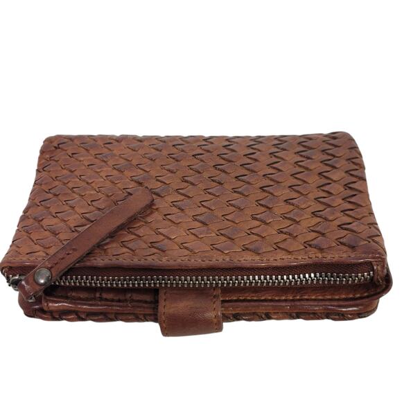 Vilenca Holland Wallet Brown Cognac Leather Woven Soft Slots Basketweave Bifold - Picture 11 of 15